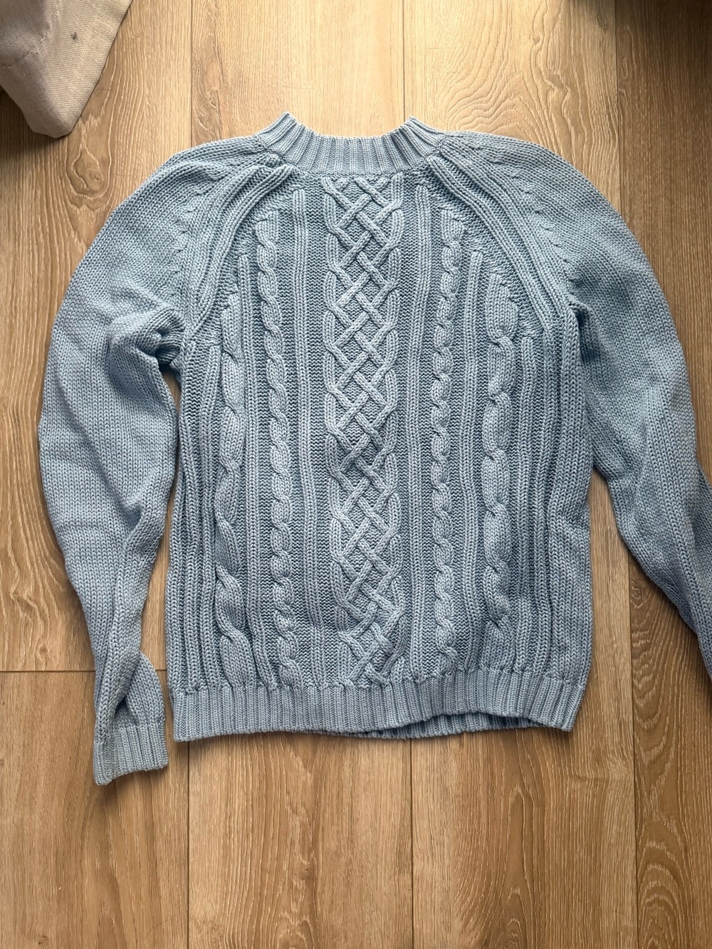 Westbound Light Blue Cable-Knit Crewneck Sweater